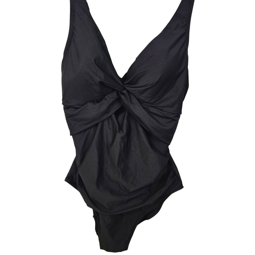 DKNY One-Piece Swimsuit Women's XL Black UPF 40+ Tummy Control NEW MSP $79